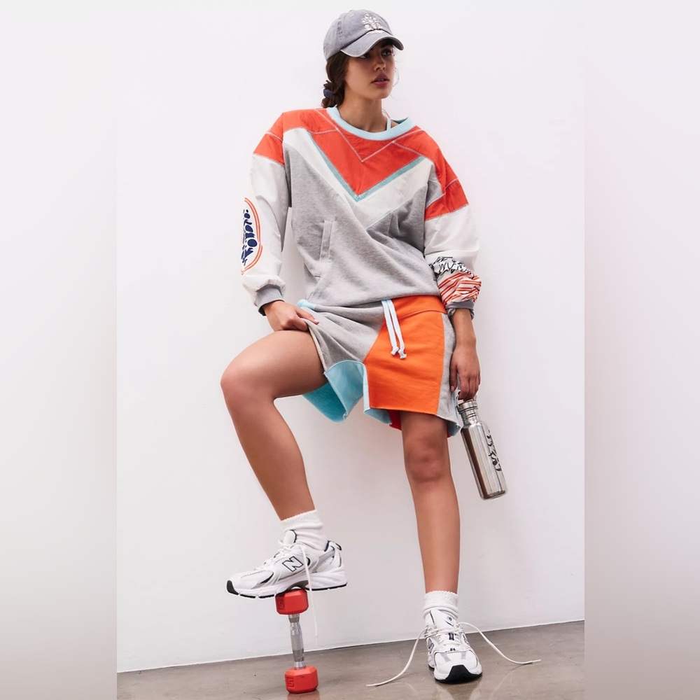 FP Movement by Free People Colorblock Crew Neck Sweater - Gray, Orange, Blue